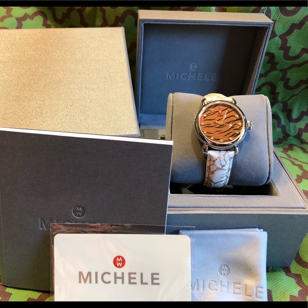 New Michele CSX animal print diamond swiss watch